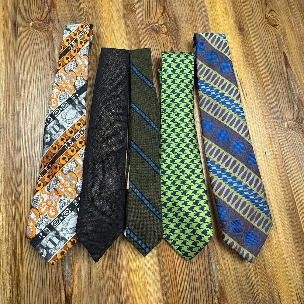 Vintage Men's Tie Lot Rockabilly Skinny Shiny Stripe Mod Disco 50s 60s 70s